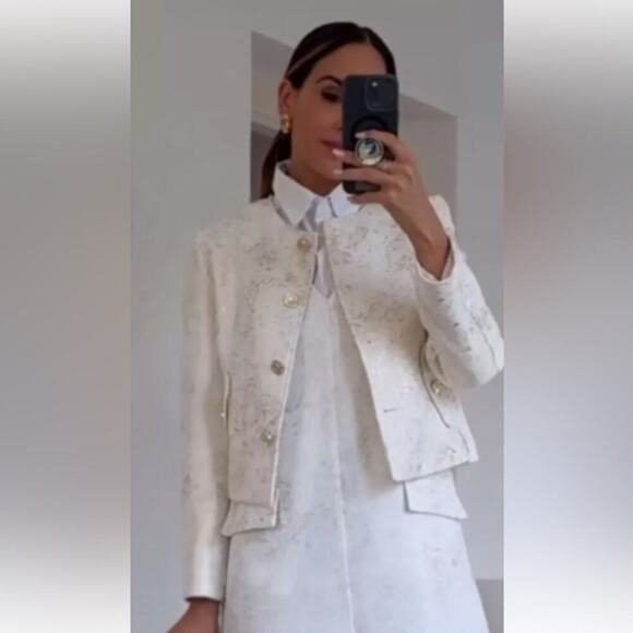 ZARA CROPPED FOIL GOLDEN BLAZER Size Extra Large XL - Picture 1 of 11